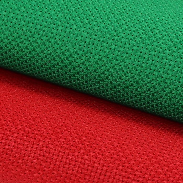 KCS 2 pc of 15" x 18" Counted Cross Stitch Cotton Aida Cloth Needlework Fabric (Red+Green, 14CT) - color: Red+green, size: 14CT