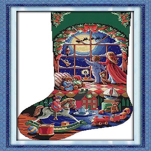 Howie's Needlepoint Cross Stitch Kits, 14CT Pre-Printed Pattern Charistmas Stocking Needlepoint Kits, DIY Charistmas Gift, Children's Paradise, 16.5 x 24 Inch - color: Children's Paradise