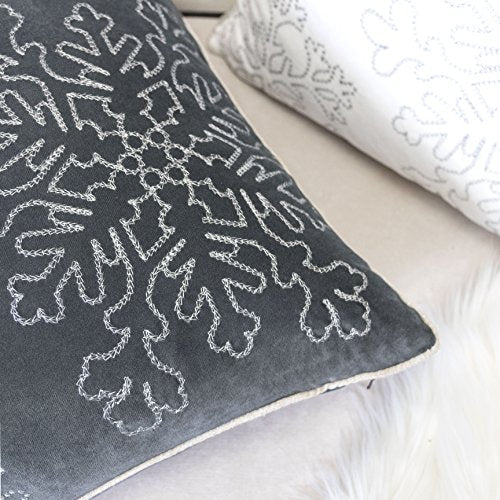 Embroidery Gray Velvet Throw Pillow Cover, Merry Christmas Series Snowflake Luxury Soft Fuzzy Cozy Warm Slik Gift Square Couch Cushion Pillow Case 20 x 20 Inch, Cover Only - color: Snowflake-gray