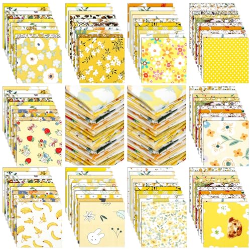 Ganeen 500 Pcs Cotton Fabric Squares Precut for Quilting,Yellow Floral - color: Yellow Floral