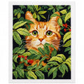 Zhenqing Orange Cat Stamped Cross Stitch Kit for Beginners, 11CT Printed Full Coverage Ginger Kitten in Green Leaves Pattern, 28 x 38 cm DIY Animal Embroidery Needlework Set, No Hoop Needed - color: Hidden Garden Cat