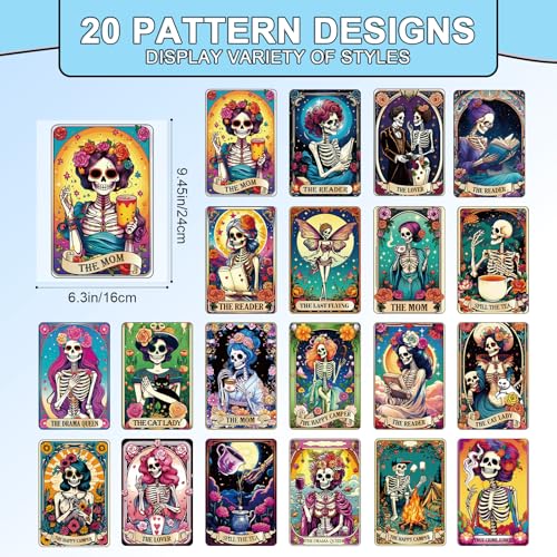Dtf Transfers Ready to Press - 20 Pcs Tarot Skeleton Iron on Patches for T-Shirts, Gothic Halloween Skull Heat Transfer Design Vinyl Stickers, Iron on Decals for Women DIY Clothes - color: Tarot Skeleton