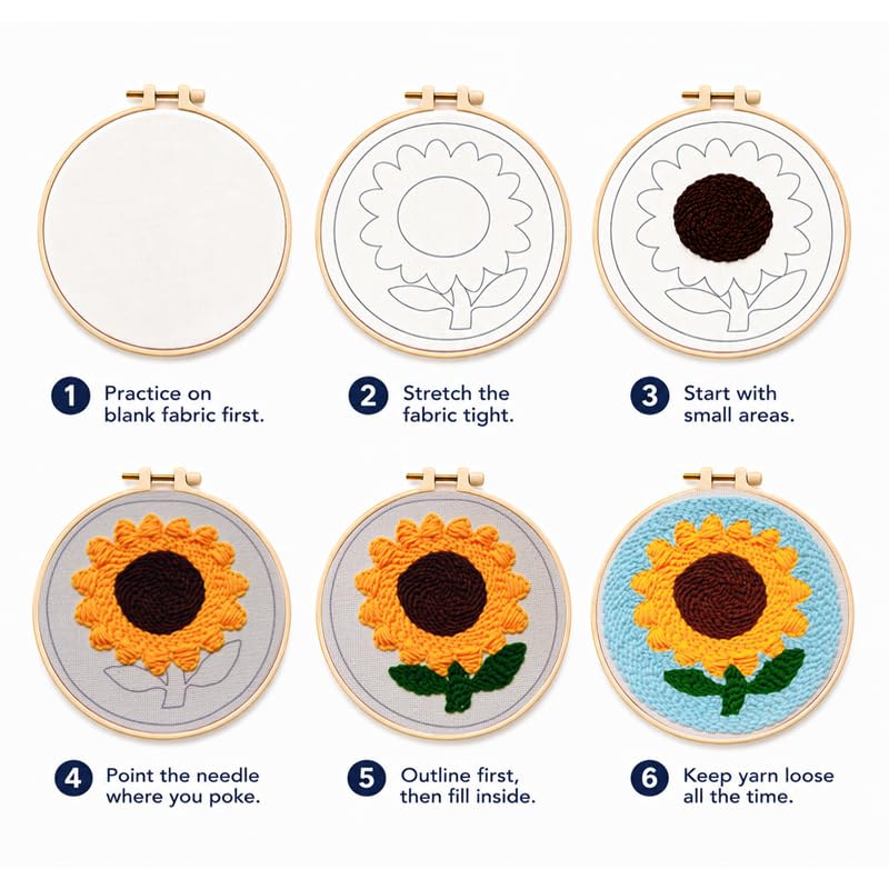 Sunflower Punch Needle Kit for Beginners Adults, with Embroidery Hoop - color: Punch Needle kit-Sunflower