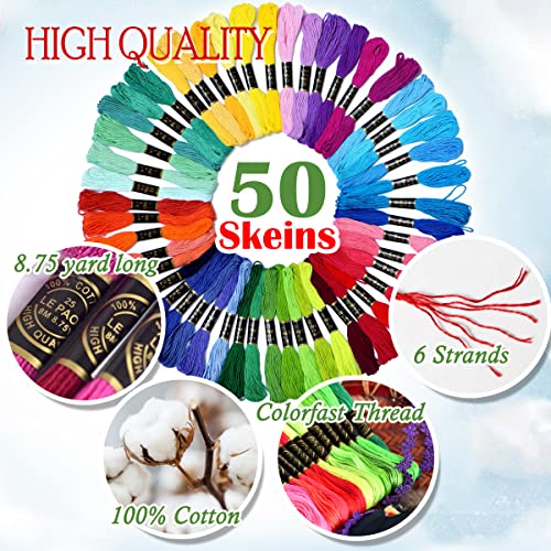 Friendship Bracelet String 500 Skeins Rainbow Color Embroidery Floss Cross Stitch Embroidery Thread Cotton Floss Bracelet Yarn, Craft Floss(Classic Color)（50skeins x10 Pack） - color: vibrant rainbow color, size: 10 Pack