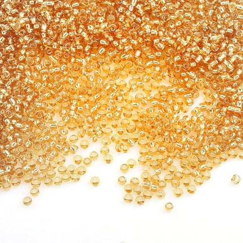 Perlin Glass Seed Beads 2mm 11/0 Round Mini Small Pony Beads 6500pcs for Making Earrings Bracelets Pendants Waist Jewelry DIY Handmade Silver Lined Color Kit (Gold) - color: Gold