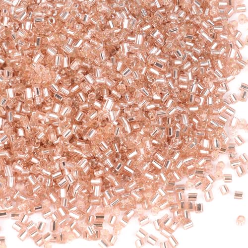 6000pcs Champagne Bugle Beads Bulk, Embroidery Tube Short Beads for Jewelry Making, Bracelet,Necklaces Supplies,Craft DIY(3x2mm) - color: Champagne