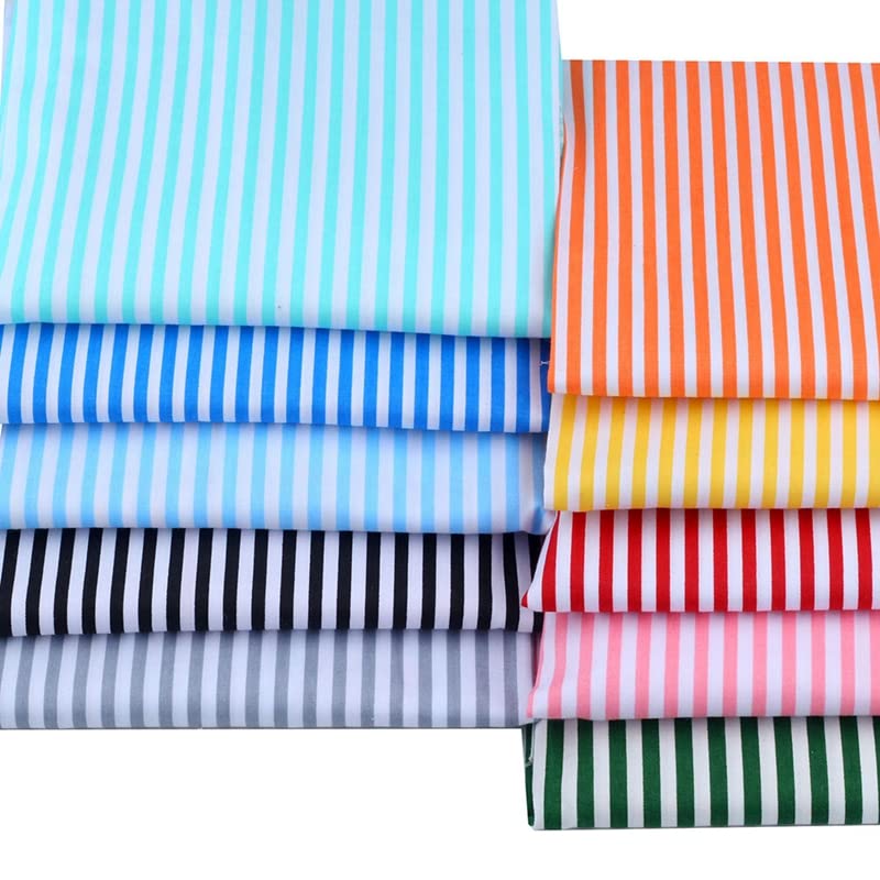 AMORNPHAN Multicolors White Stripes Printed 100% Twill Cotton Quilting Bundles Fabric for Patchwork Needlework DIY Sewing Crafting Precut Face Mask 16x20 Inches (40x50cm.) Set of 10 Pieces (Stripes) - color: Stripes