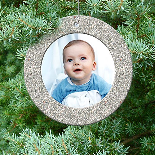 The Original Mini Glitter Photo Christmas Ornaments, Magnetic Easy-Load Picture Frame Ornament, Includes Photo Protectors Plus Hooks for Hanging, Round, Silver 6-Pack - color: Silver