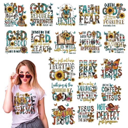 Dazoratix Christian Iron on Patches - 20 Sheets Sunflower Bible Verse DTF Ready to Press Heat Transfers Vinyl Design Religious Stickers Decals for T Shirts Clothes Clothing Hoodies Applique DIY Crafts - style: Sunflower Christian