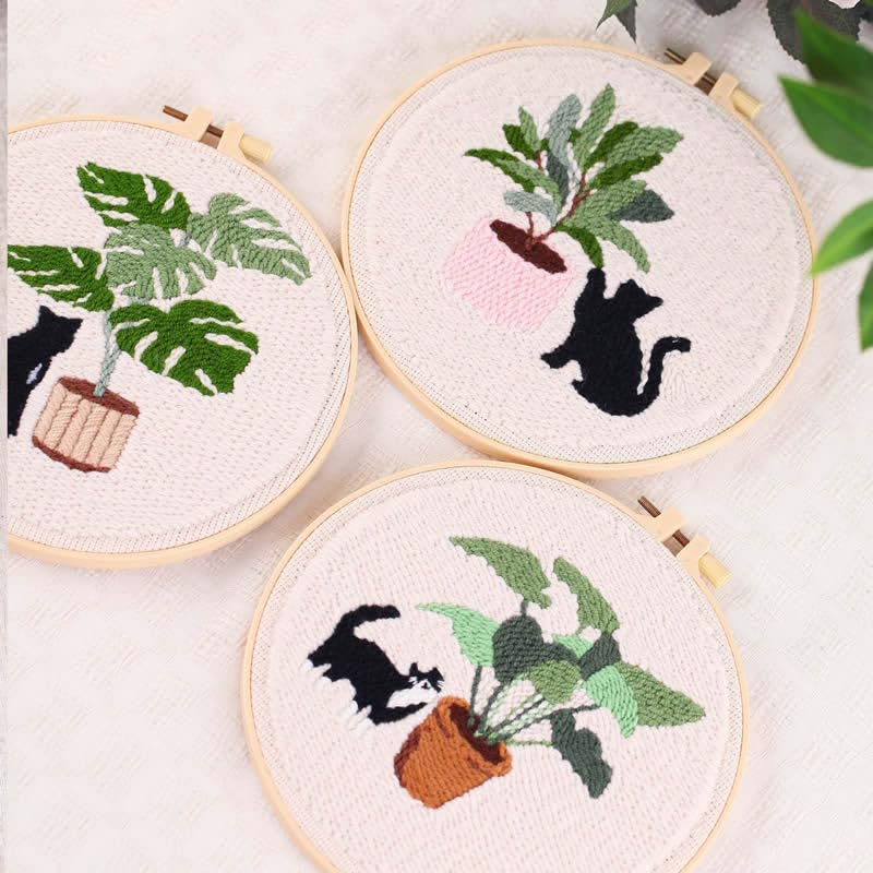 artcici Punch Needle Kit for Beginners with Plants Black Cat Pattern Tool and Yarn, Easy Embroidery Rug Hooking Set (Plant) - color: Plant
