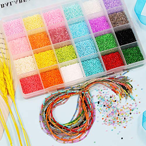 Bala&Fillic Size Uniform 12/0 Glass Seed Beads With Beading Needles and String About 24000pcs in Case 2mm Craft Seed Beads for Jewelry Making (About 1000pcs/Color, 24 Colors) - color: 24 Colors Consistent -Size 2mm