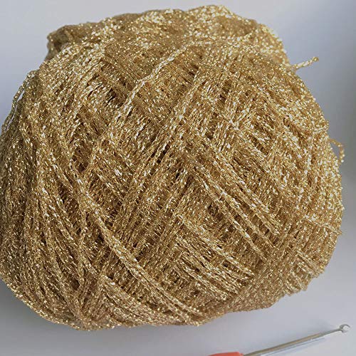 860yd Gold Lurex Thread 3.52oz Shining Glitter Sparkle Metallic Yarn DIY Fancy Crochet Project String Knitting Sweater Scarf Accessory 3mm Thick Golden