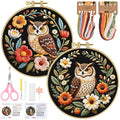 ERKOON Embroidery Kit for Beginners, 2 Set Flower Cross Stitch Set Include Embroidery Cloth Hoops Threads for Craft Lover Hand Stitch with Embroidery Skill Techniques (Owl) - color: Owl