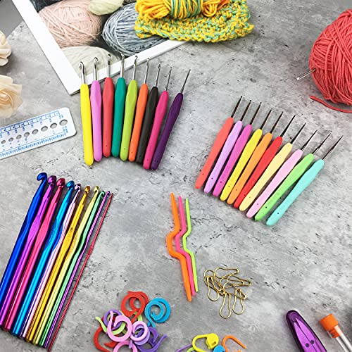 100pcs Crochet Hooks Set in Case Ergonomic Soft Grip Handles Weave Yarn Knitting Needles Kit and Crochet Needle Accessories Crochet Kit Complete Crochet Set for Beginners and Experiecced Crochet Lover - color: Blue