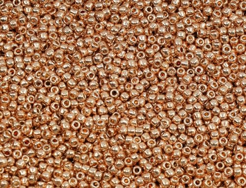 0.35oz Rocailles TOHO Seed Beads 11/0 (2.2 mm), Permanent Finish Galvanized Rose Gold (#pf551) - color: PermaFinish Rose Gold PF551 - 11/0