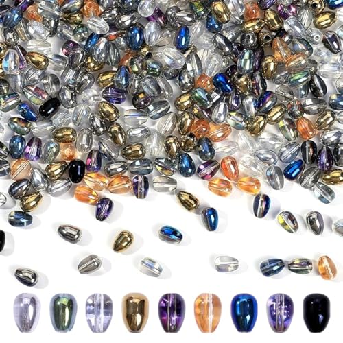 300pcs Glass Crystal Teardrop Beads 6X9mm Drop Glass Spacer Beads Colorful Clear Electroplated Color Crystal Beads for DIY Jewelry Bracelet Making (Drop) - color: Drop