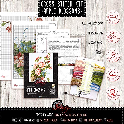 Povitrulya Counted Cross Stitch Kit ‘Apple Blossoms' – Embroidery Set - color: Apple Blossoms
