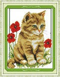 CaptainCrafts Cross Stitch Kits for Adults Stamped 11CT Cat Pattern - color: Cat and Poppy, style: Stamped
