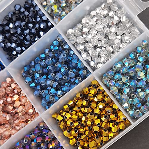 INSPIRELLE 2400pcs 4mm Bicone Beads Faceted Crystal Glass Briolette Beads - color: Electroplate Colors