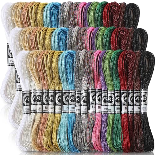 Coume 57 Skeins Metallic Embroidery Floss 499 Yards 19 Colors Embroidery Skein Threads Multicolor Glitter Thread