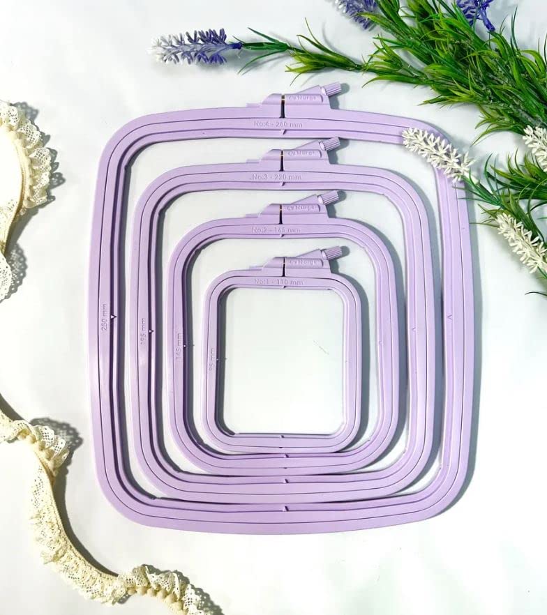 Nurge Square Embroidery Hoop - Plastic Cross Stitch Frame for Needlepoint & Embroidery - Adjustable Craft Hoop - Lilac - No:3 (Medium) - color: Lilac, size: No:3 (Medium)