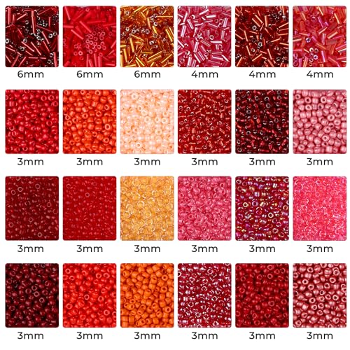 7500Pcs Red Glass Seed & Tube Bugle Beads Kit for Embroidery and DIY Craft - color: A-Red