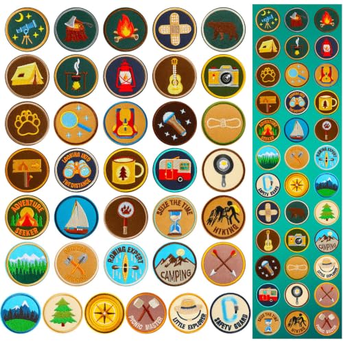 AUGSUN 36Pcs Outdoor Camping Iron on Patches,Adventure Embroidered Applique - style: Art Deco