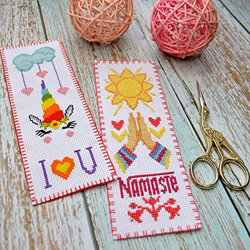 Povitrulya Counted Cross Stitch Kit 'Rainbow Unicorn' - DIY Embroidery Bookmark Set with Paper Pattern, 16 Count Aida Cloth and Pre-Sorted Floss