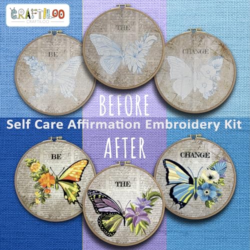 Butterflies Embroidery Kits for Adults - Stamped Beginner Hand Embroidery - color: Be The Change