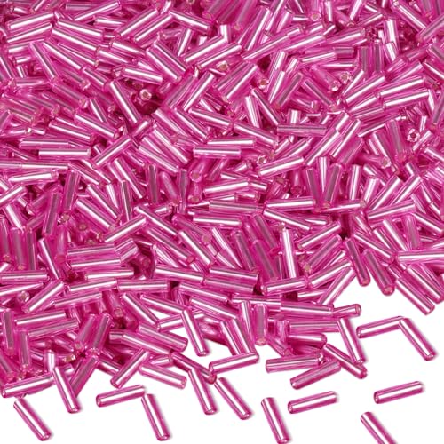 4000pcs Peach Bugle Beads Bulk -Embroidery Beads,Long Tube Bead for Jewelry Making, Bracelet Necklaces Supplies,Craft DIY(7x2mm) - color: Peach