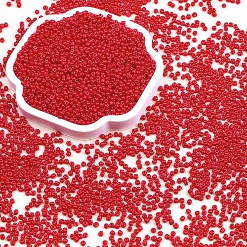 Legefo 4mm Glass Seed Beads Bulk, Red 6/0 Small Mini Pony Seed Beads, Tiny Round Craft Bead for Bracelet Necklace Wrist Jewelry Making Beading Weaving DIY Crafts Supplies, 1000pcs - color: Red