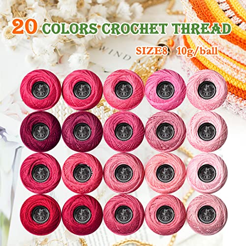 Soft 20 Colors Classic Crochet Thread 20 Pack,100% Cotton (Cranberry-3326-601) - color: Cranberry Series