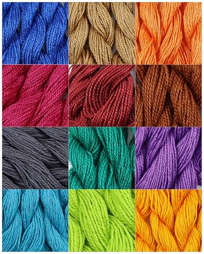 KCS 328 Yards(300 Meters) Mercerized Pearl Cotton Crochet Needlepoint Thread,Size 5, 12 skeins,Mixed Color 16 - color: 12color16, size: 12 skeins