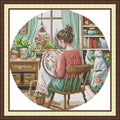 CrossNest 16CT Stamped Cross Stitch Kit for Beginners, HD Printed Complete DIY Embroidery Set with Pattern & Tools, Premium Aida Cloth & Threads (Embroidered Girl) - color: Pattern 12(High definition printing)