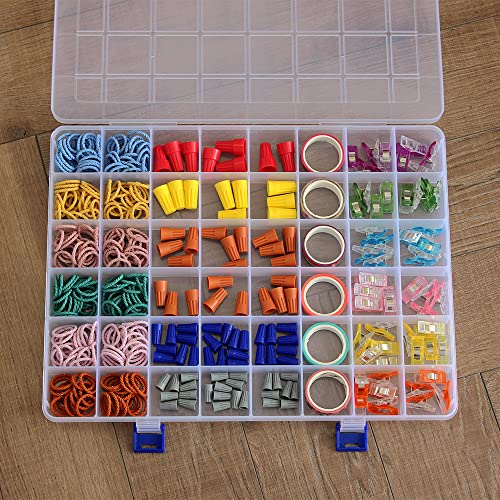 2 Pack Fixed 48 Grids Clear Plastic Divider Storage Box, Transparent Organizer Container Case for Bead, Button, Jewelry, Diamond, Craft, Small Parts, Sewing Kit，DIY Accessories
