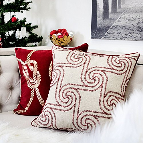 Embroidery Linen Throw Pillow Cover, Merry Christmas Series Holiday Flow Luxury Soft Fuzzy Cozy Warm Slik Gift Square Couch Cushion Pillow Case 20 x 20 Inch, Cover Only - color: U1-holiday Flow