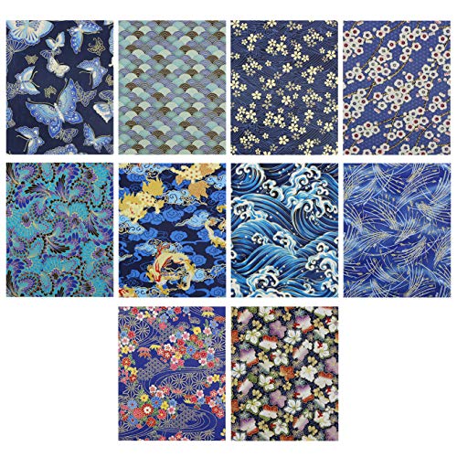 aufodara 30Pcs Fabric Cotton Crafts Japanese Style 20x25 cm, Fabric Patchwork Quilt Bundle, Printed Floral Gold Patterns Fabrics for Sewing Quilting DIY Artcraft Handwork (Color-Bronzing)