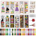 ACRNIGHEET 12PCS Cross Stitch Bookmark Kit for Adult Beginners, Cats and Bookshelf Pattern Stamped Embroidery Bookmark, Needlework Kit with Instructions, Size 8.5''x3'' - style: Bookshelf Patterns