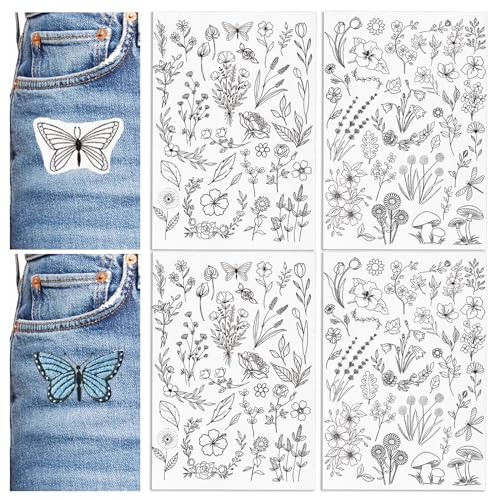 Patemby Embroidery Pattern Water Soluble Embroidery Stabilizers, Stick and Stitch Embroidery Paper Wash Away with Pre-Printed Pattern Designs Stencils Transfers for Hand Sewing Lover Beginner - color: Floral, Pack of 2