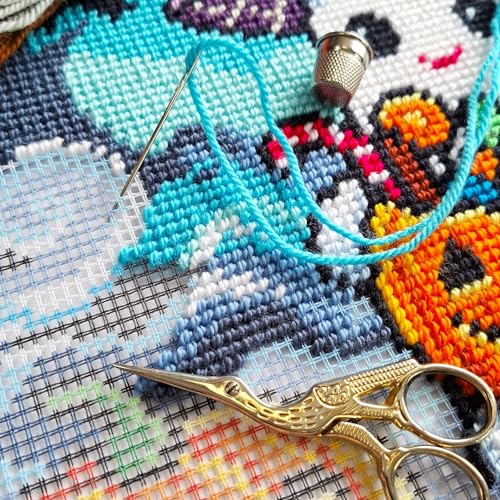 Brvsk Halloween Needlepoint Kit for Adults and Beginners — Trick-or-Treat Ghost 16″ × 16″ with Clear, Precise Printed Design on Cotton Canvas; Includes 2 Needles, Yarn, and Easy-Read Chart - color: Trick-or-Treat Ghost