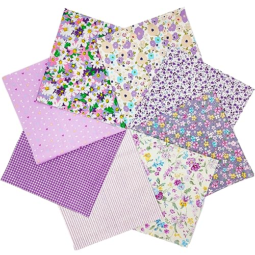8 pcs/lot Fabric Bundles Top Cotton 19.69" x 19.69" (50cm x 50cm) Quilt, Pre-Cut Squares Sheets for Patchwork Sewing Quilting Crafting, Purple Floral. - color: M-8