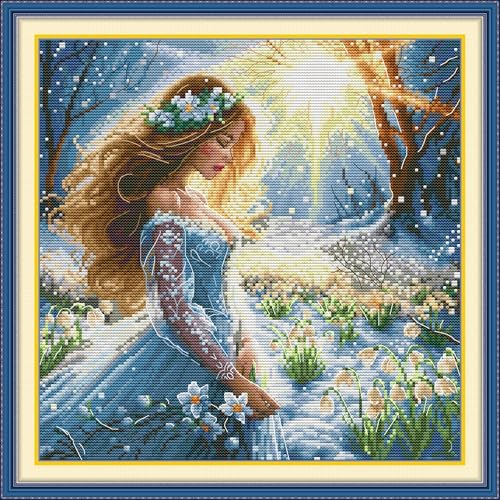 CrossNest 16CT Stamped Cross Stitch Kit for Beginners, HD Printed Complete DIY Embroidery Set with Pattern & Tools, Premium Aida Cloth & Threads (Snow Elves) - color: Pattern 09(High definition printing)