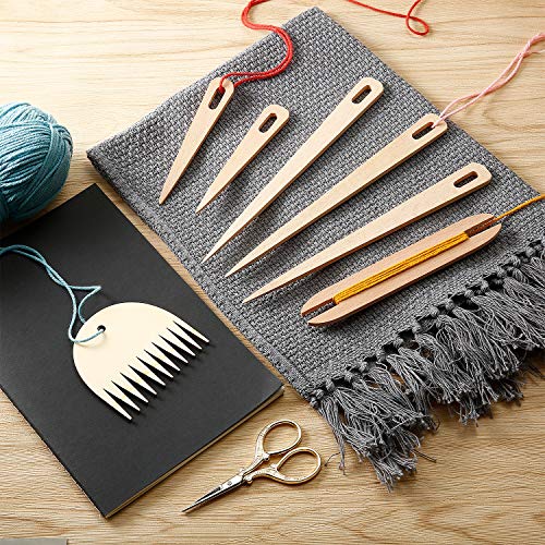 WILLBOND 7 Pcs Wood Weaving Tools Hand Loom Stick Shuttles Comb Needle