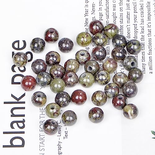 AD Beads Natural Gemstone 8mm Round Loose Beads Big Hole 2.5mm Sized 40pcs (Bloodstone) - color: Bloodstone
