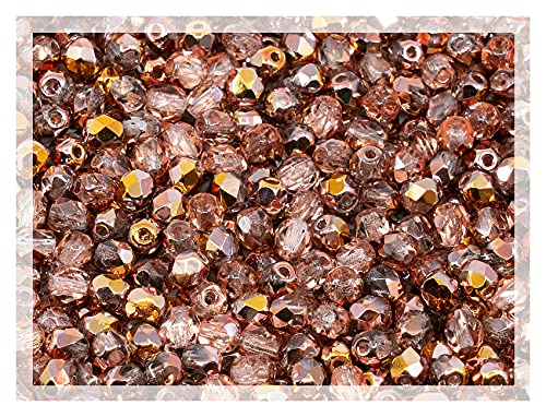 100 pcs of Faceted Fire Polished Pressed Czech Glass Beads 4mm (0.16in), Crystal Copper Capri Apollo 00030-27101 BCV - color: Crystal Copper Capri Apollo