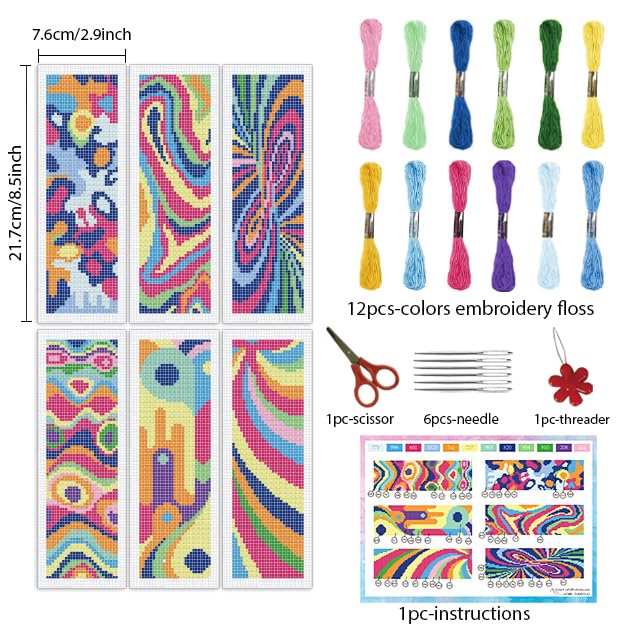 INFUNLY 6pcs Abstract Art DIY Cross Stitch Bookmark Kits for Beginners Creative Colorful Cross Stitch Kit with Instruction Modern Abstract Stamped Embroidery Bookmark Kit for Book Lovers Readers Gift - style: 6pcs Abstract Art