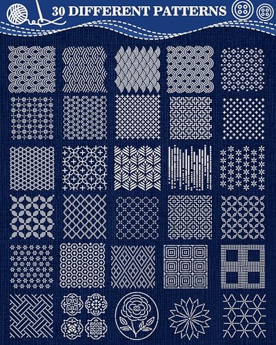 FIVEIZERO 30PCS Sashiko Stencils Kit,Sashiko Templates&4 Heat Erasable Pens - color: new style-small