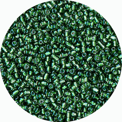 Legefo 4mm Glass Seed Beads Bulk, Green with Silver 6/0 Small Mini Pony Seed Beads, Tiny Round Craft Bead for Bracelet Necklace Wrist Jewelry Making Beading Weaving DIY Crafts Supplies, 1000pcs - color: Green with Silver