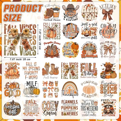 Yuntau 30 Pcs Western Fall Iron on Transfers Patches, DTF Vinyl Decal - style: Autumn Leopard Print