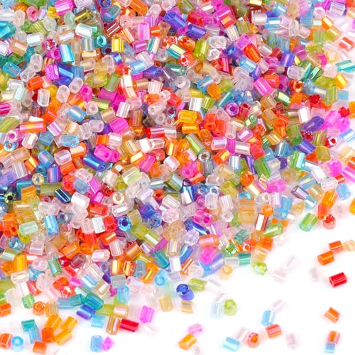 6000pcs Mix Colours Bugle Beads Bulk, Embroidery Tube Short Beads for Jewelry Making, Bracelet,Necklaces Supplies,Craft DIY(3x2mm) - color: Mixed colours